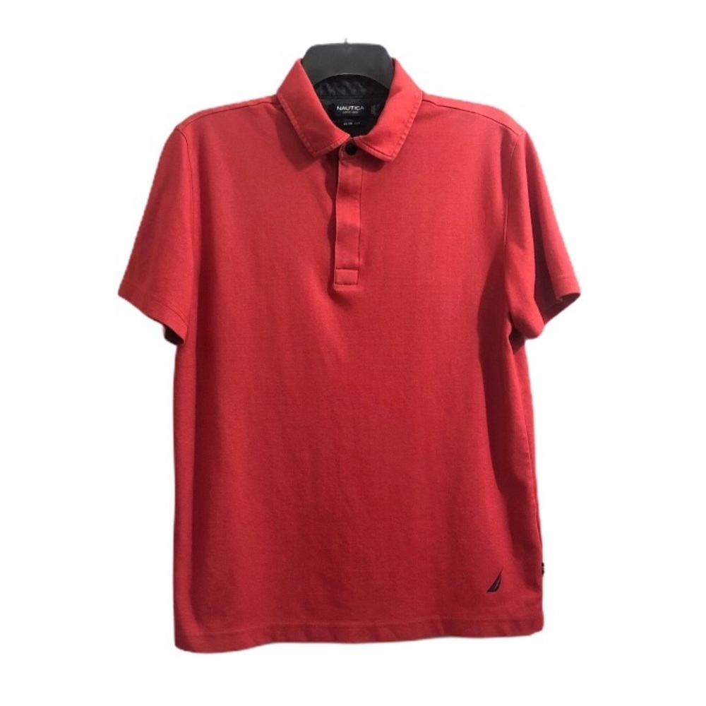 Nautica Red Zipper Polo Slim Fit Mens Medium